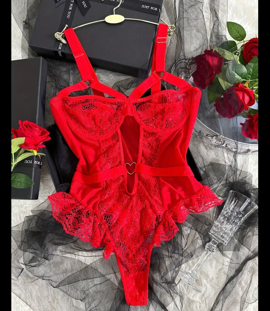 Red Sexy lace thong bodysuit lingerie underwear