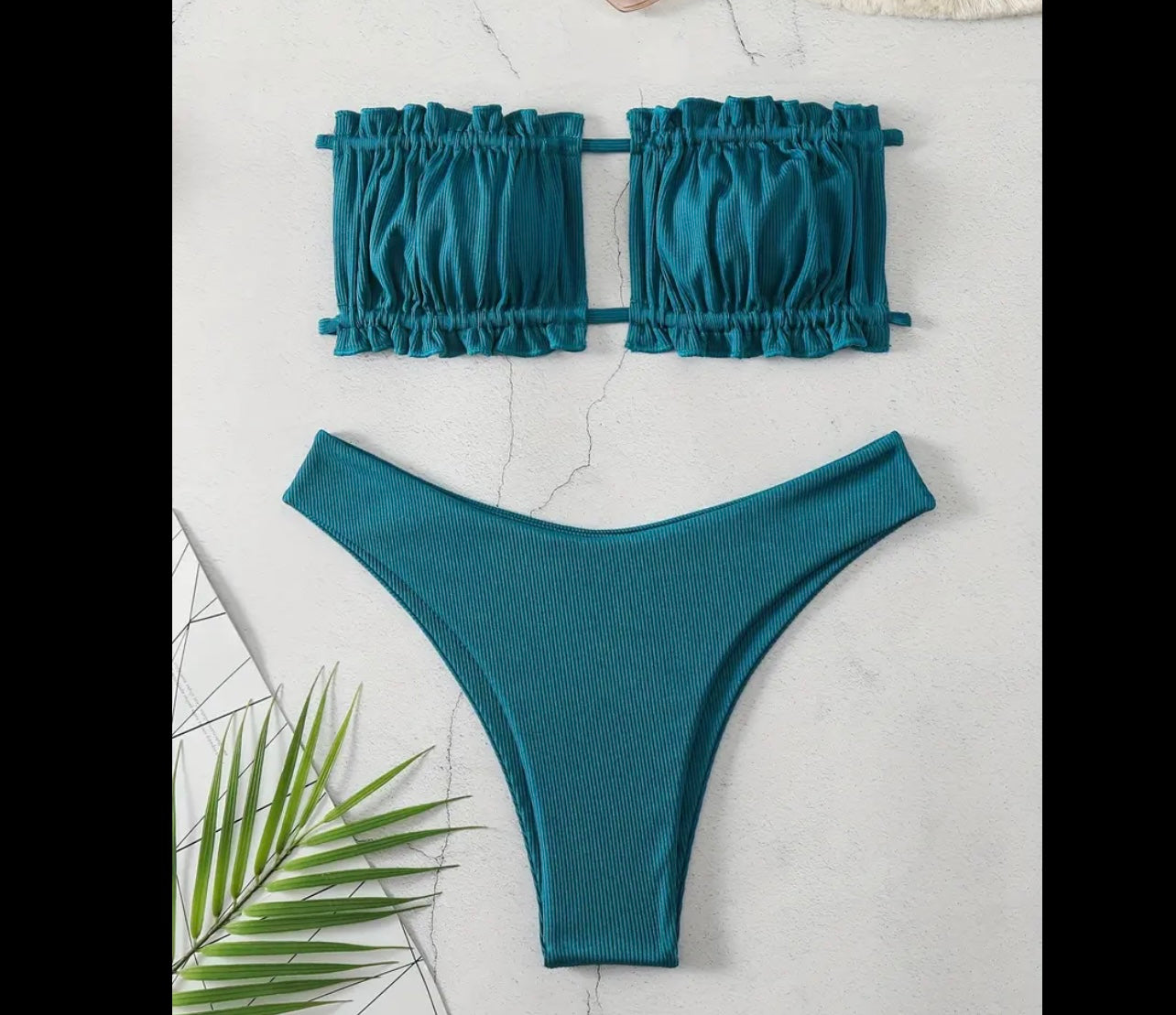 Bandeau strapless stretchy tie back bikini set